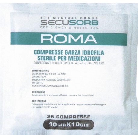  Garza Compressa Idrofila Roma 12/8 10x10cm 25 Pezzi In Busta Doppia