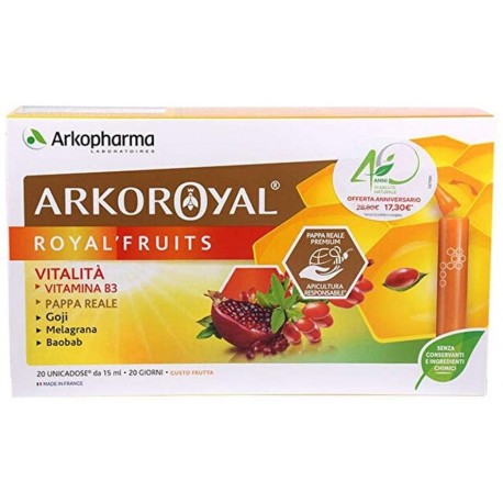 Arkopharma Arkoroyal Royal Fruits integratore di pappa reale 20flaconcini